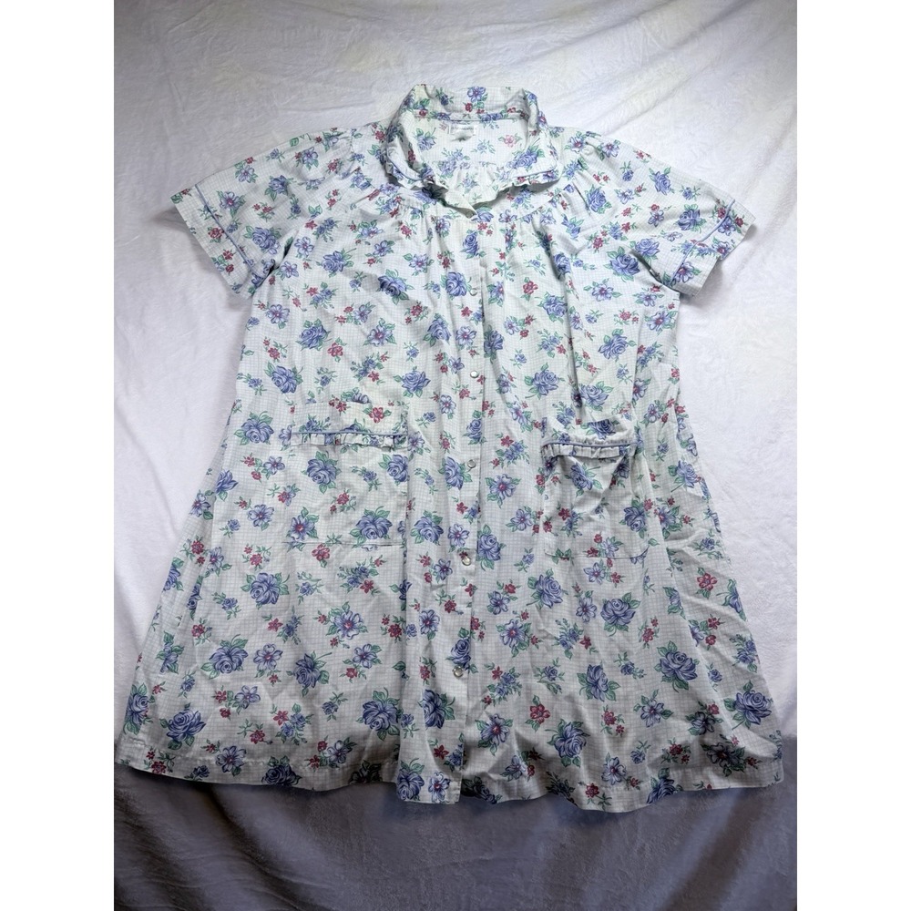 Vtg Fundamentals Woman Nightgown 3X Plus Snap Front Duster Grannycore Housecoat
